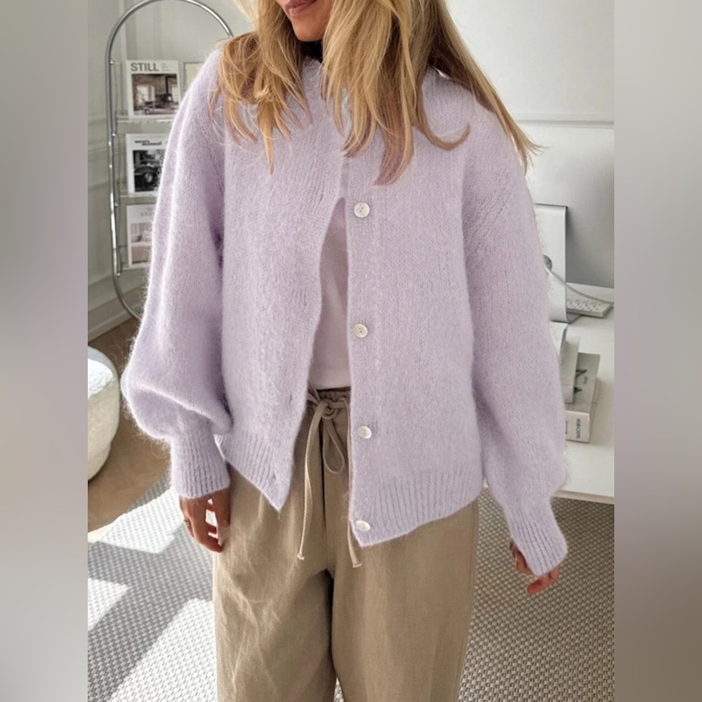 Button-Front Round Neck Cardigan - Picture 2 of 5